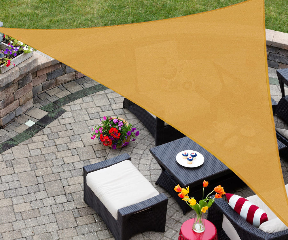 AsterOutdoor Sun Shade Sail Triangle 16' x 16' x 22.64' in sand colour front view