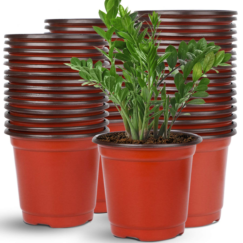 Augshy 110 Pcs 6-inch plastic nursery pots red color front view