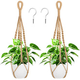 Augshy 27 Inch Macrame Plant Hanger front view with plant pot
