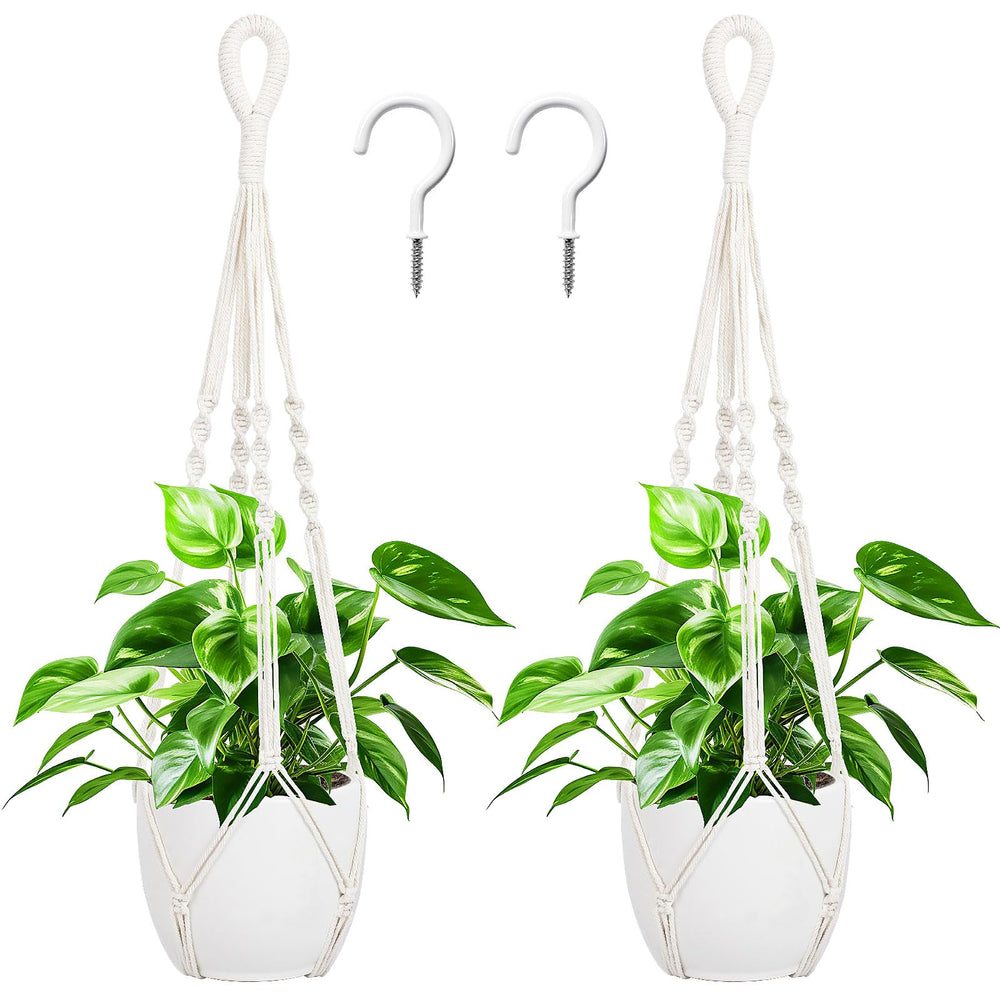 Augshy 27-inch macrame plant hanger white model front view