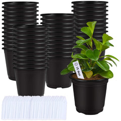 Augshy 75 Pcs 6 Inch Black Plastic Nursery Pots front view