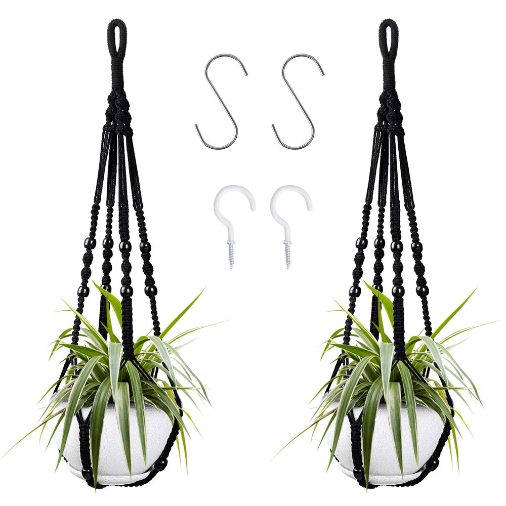 Augshy Macrame Hanging Planter 35 inch black front view