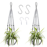 Augshy Macrame Hanging Planter front view with wood beads