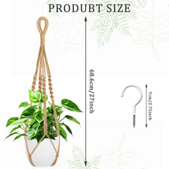 Augshy macrame plant hanger side view showing brown cotton material