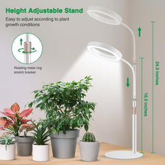 Aumtrly grow light showing metal base and telescopic rod