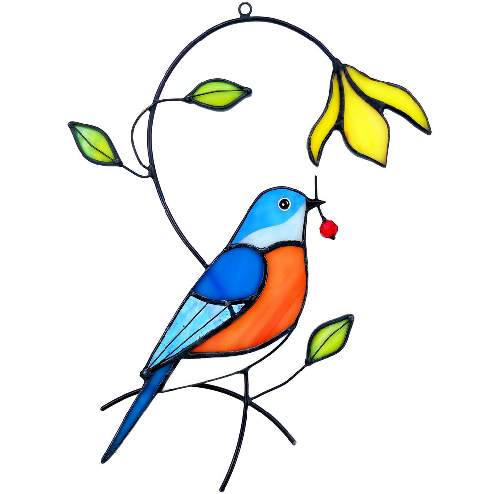 AuroAura Bluebird Stained Glass Suncatcher front view with vibrant blue color