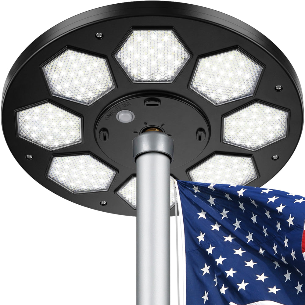 Aurolit Solar Flag Pole Light front view with 160 multi-angle LEDs