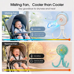 Ausic Misting Portable Stroller Fan side view displaying the water tank