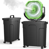 Ausic Outdoor Misting Fan front view with 5-gallon water bucket