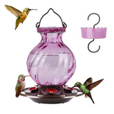 Auslar Glass Hummingbird Feeder with purple design front view