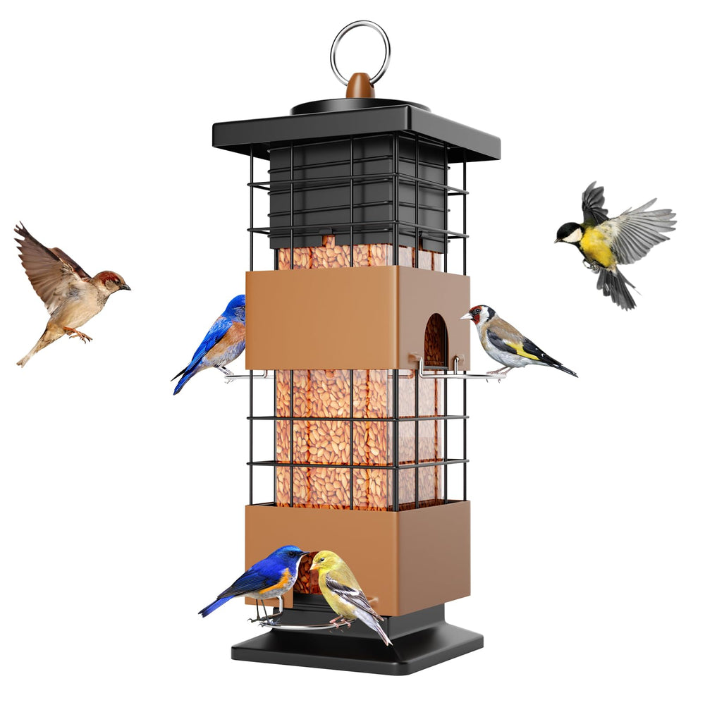 Auslar Squirrel Proof Bird Feeder front view with bronze finish