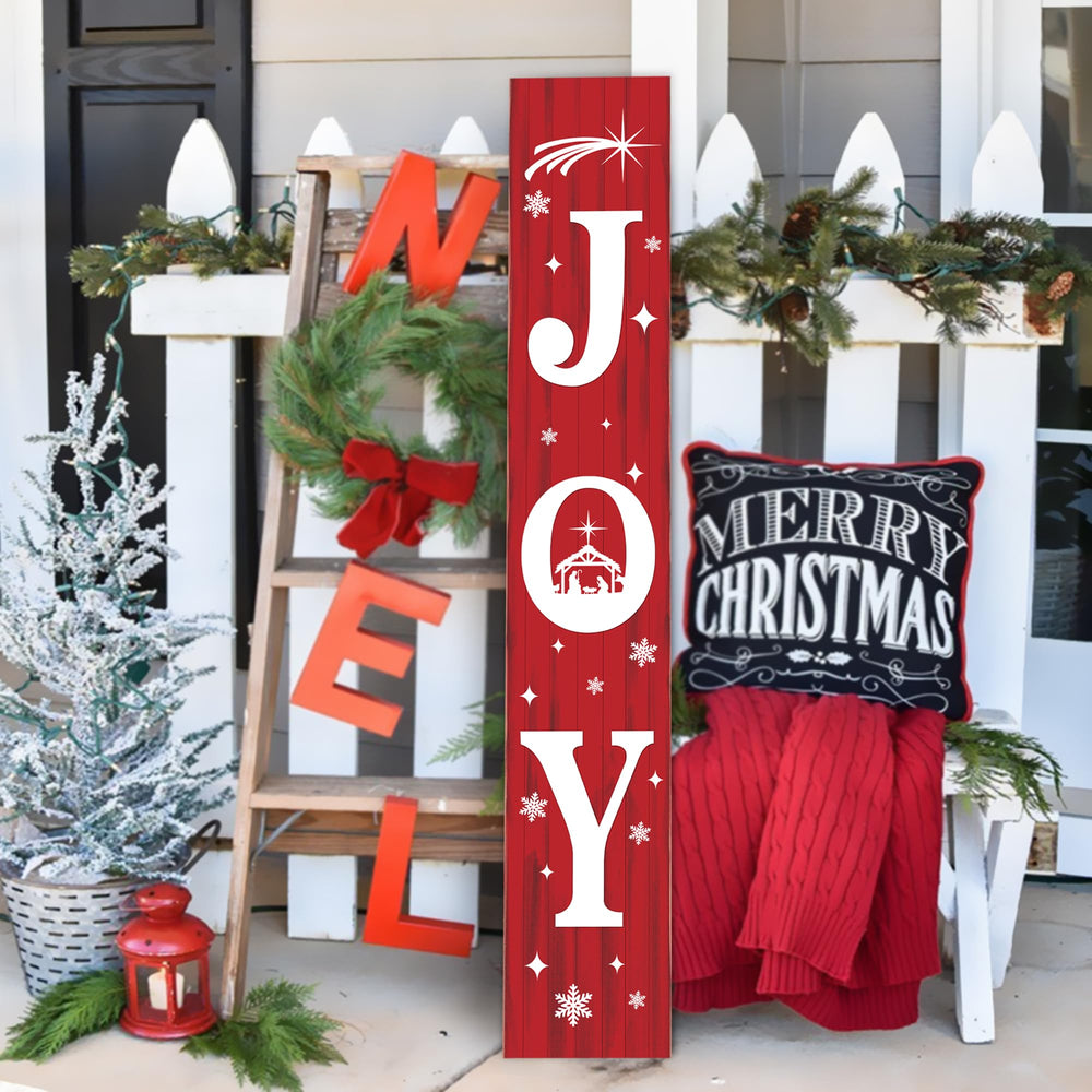 AUSTAB Christmas Porch Sign JOY 47-inch red with white snowflakes