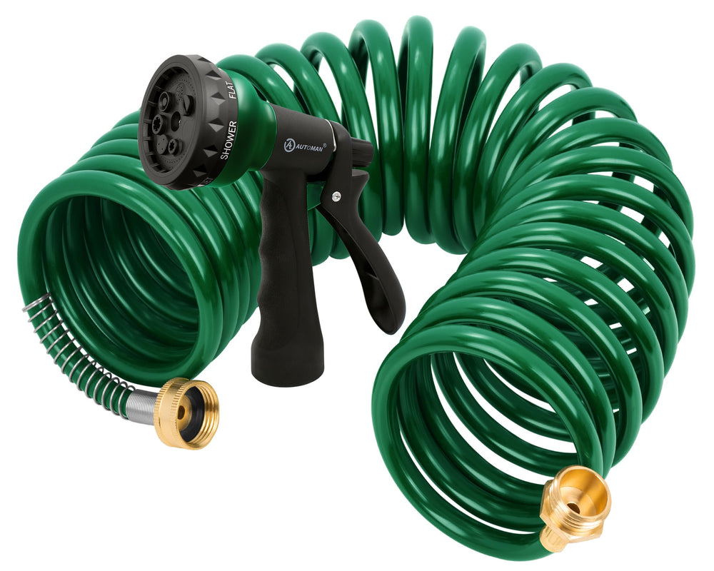 AUTOMAN 25 ft Coil Garden Hose with dark green colour