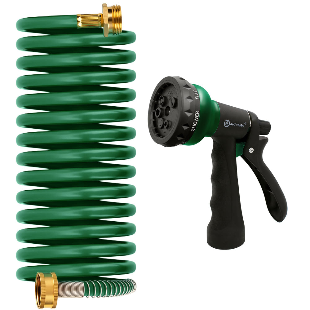 AUTOMAN Coil Garden Hose 15 ft dark green with brass connectors