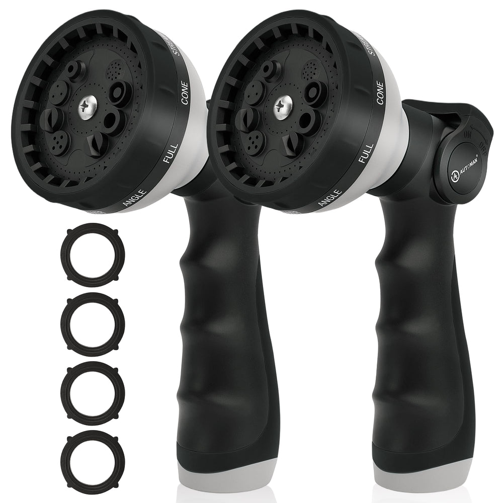 AUTOMAN Garden Hose Nozzle front view with adjustable spray patterns
