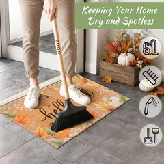 Autumn themed Fttoyoly doormat on a porch