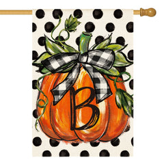AVOIN colorlife Fall Monogram Letter B House Flag front view with polka dot design