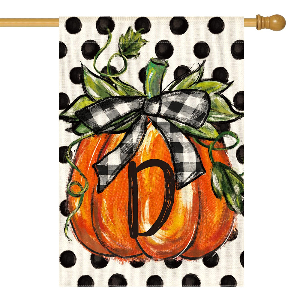 AVOIN colorlife Fall Monogram Letter D House Flag front view featuring vibrant pumpkin design
