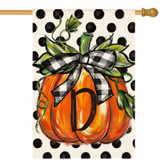 AVOIN colorlife Fall Monogram Letter D House Flag front view featuring vibrant pumpkin design