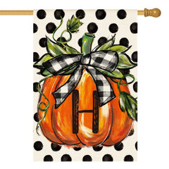 AVOIN colorlife Fall Monogram Letter H House Flag front view with pumpkin design