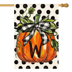 AVOIN colorlife Fall Monogram Letter W House Flag front view with vibrant pumpkin design