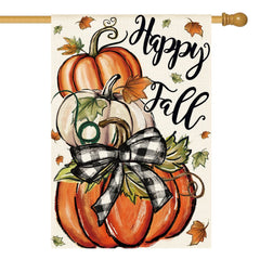 AVOIN colorlife Happy Fall House Flag front view, orange color