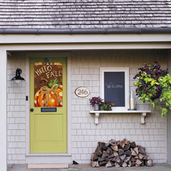 AVOIN colorlife Pumpkin Hello Fall House Flag displayed in garden