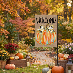 AVOIN colorlife Welcome Fall Garden Flag close-up of sleeve for flagpole