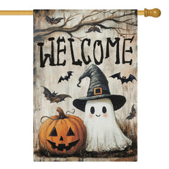 AVOIN colorlife Welcome Halloween flag front view, multi-coloured design