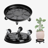 AyaLight 12-inch black metal plant caddy front view with wheels