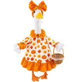 Aymolas Fall Porch Goose Outfit with orange pumpkin dress and accessories