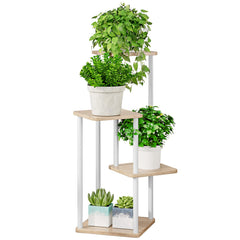AZERPIAN 4 Tier Tall Plant Stand front view in White and Sonoma Oak