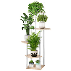 AZERPIAN 5 Tier Tall Plant Stand in White with Sonoma Oak finish front view