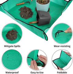 Azureblue Plant Repotting Mat in use with potted plants