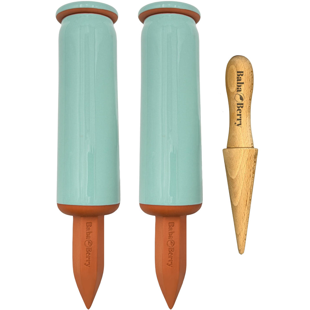 BabaBerry Terracotta Watering Spike front view with glazed finish