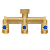 BACASIN Brass Garden Hose Splitter front view with three outlets