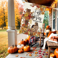 Baccessor Fall For Jesus house flag side view showing double-sided print