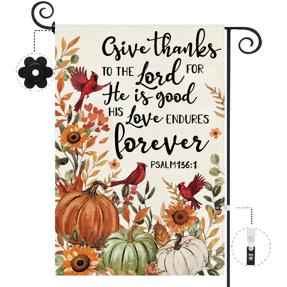 Baccessor Fall Pumpkin Garden Flag front view with cardinal design