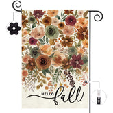 Baccessor Hello Fall Garden Flag front view with burnt orange floral design