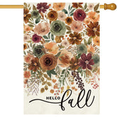 Baccessor Hello Fall Watercolor Floral House Flag front view