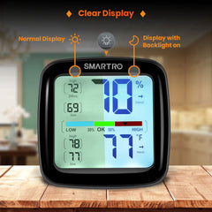 Back of SMARTRO SC42 Digital Hygrometer with buttons