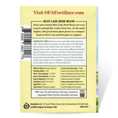 Back of The Old Farmer's Almanac Heirloom Organic Bush Bean Seeds packet