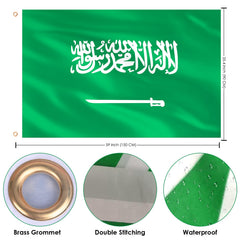 Back view of AhfuLife Saudi Arabia Flag showcasing brass grommets