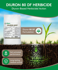 Back view of ALLIGARE Diuron 80 DF Herbicide 5 lb bag with instructions