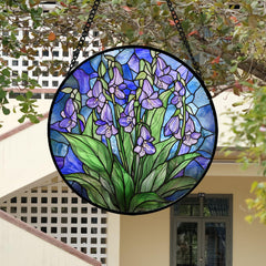 Back view of AMDERVEN Stained Glass Suncatcher with metal fixtures