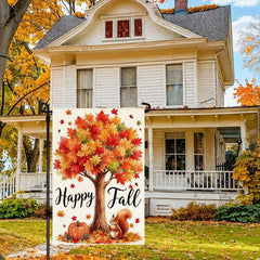 Back view of ARGOOGFG Happy Fall Garden Flag with double-sided printing
