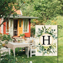 Back view of AVOIN colorlife Monogram H Floral Garden Flag