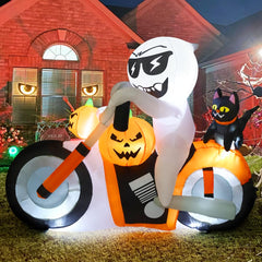 Back view of COMIN Inflatable Ghost with black cat and pumpkin