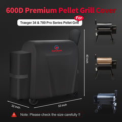 Back view of Comnova 600D Grill Cover showing adjustable Velcro straps
