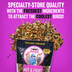 Back view of COOL BIRDS Nut & Fruit Wild Bird Seed packaging